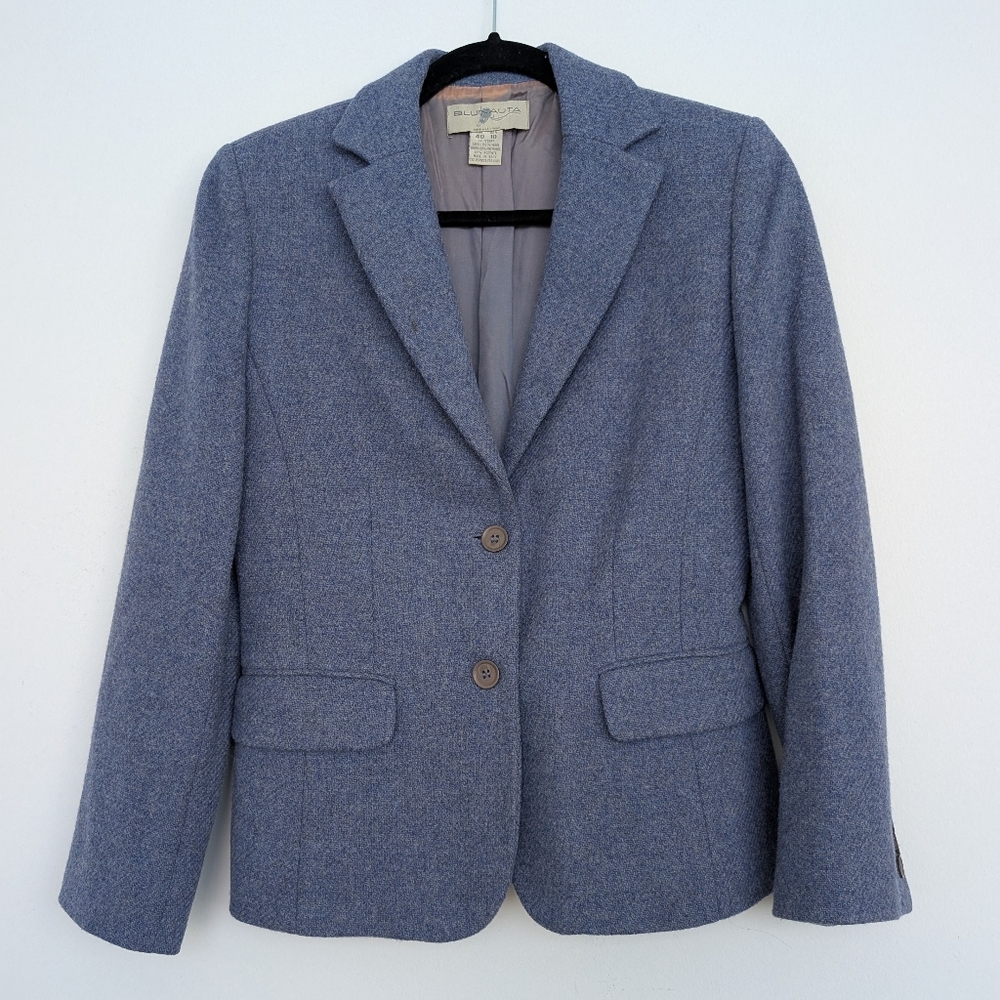 Blunauta Wool Classic Gray Blue 2 Button Women's Blazer Sz 10 Made in Italy